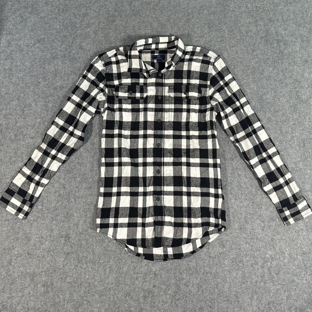 George Buffalo Plaid Flannel Button Down XS Black White Cotton Blend